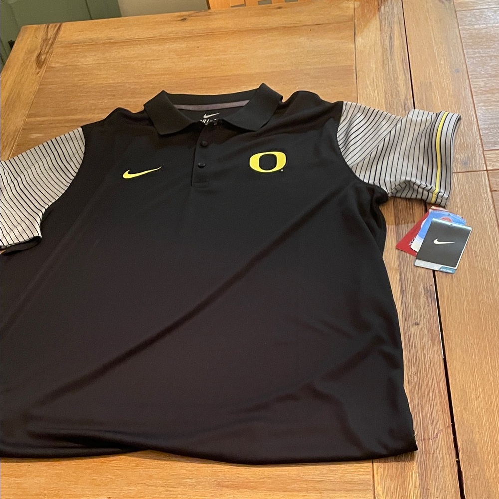 Nike Black Polo with Gray Striped Sleeves and Yellow Accents